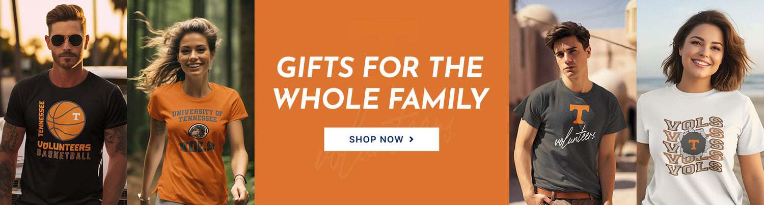 Gifts for the Whole Family. People wearing apparel from University of Tennesse Volunteers