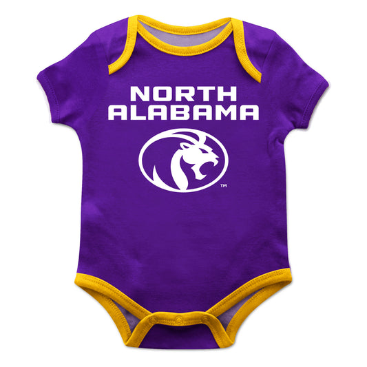 North Alabama Lions Infant Game Day Purple Short Sleeve One Piece Jumpsuit New Fan Mascot and Name Bodysuit by Vive La Fete