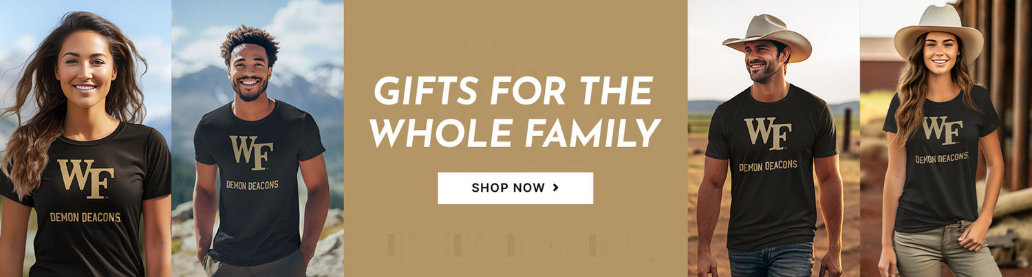 Gifts for the Whole Family. People wearing apparel from Wake Forest University Demon Deacons