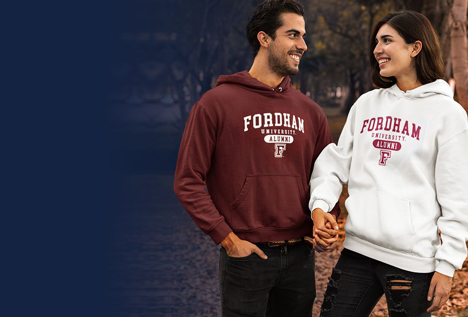 A guy and girl is wearing a Fordham University Rams Alumni Hoodies