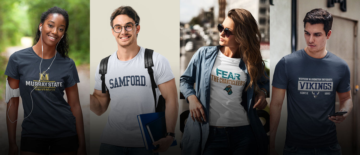 Models wearing multiple schools tees from campus wardrobe