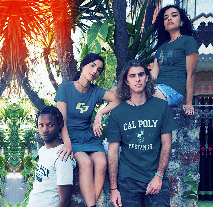 Models wearing California Polytechnic State University tees