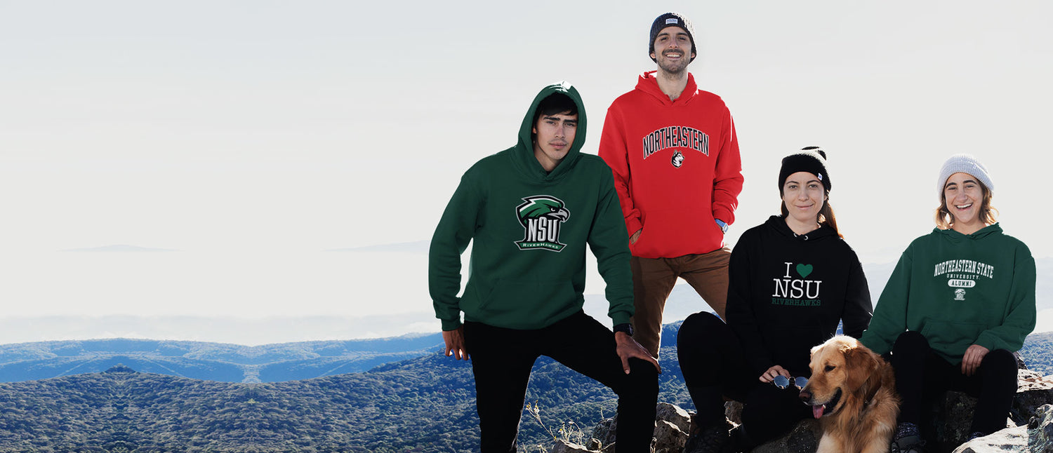 A group of students wearing Northern State University hoodies