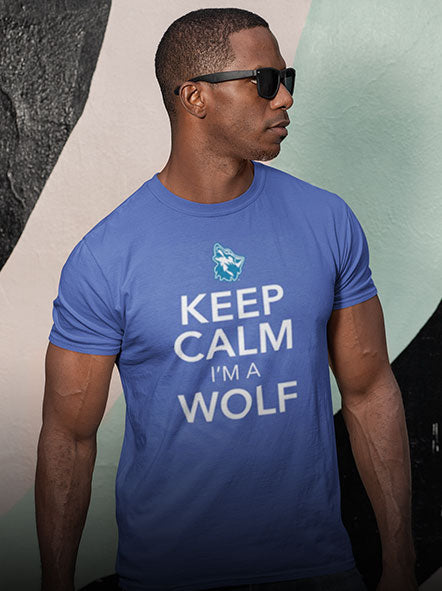 A black man is wearing a Cheyney University of Pennsylvania t-shirt of keep calm design 