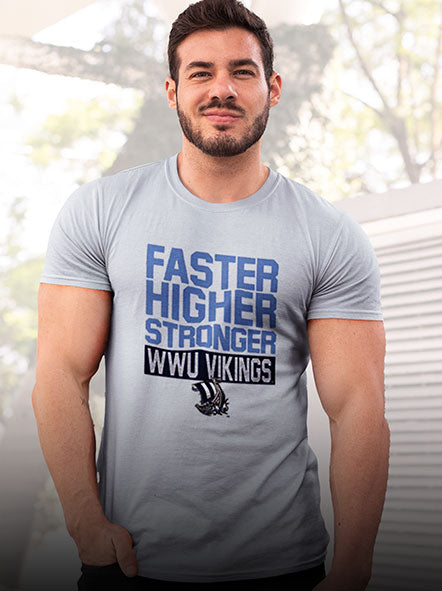 A muscular man wearing a vikings t-shirt of workout design