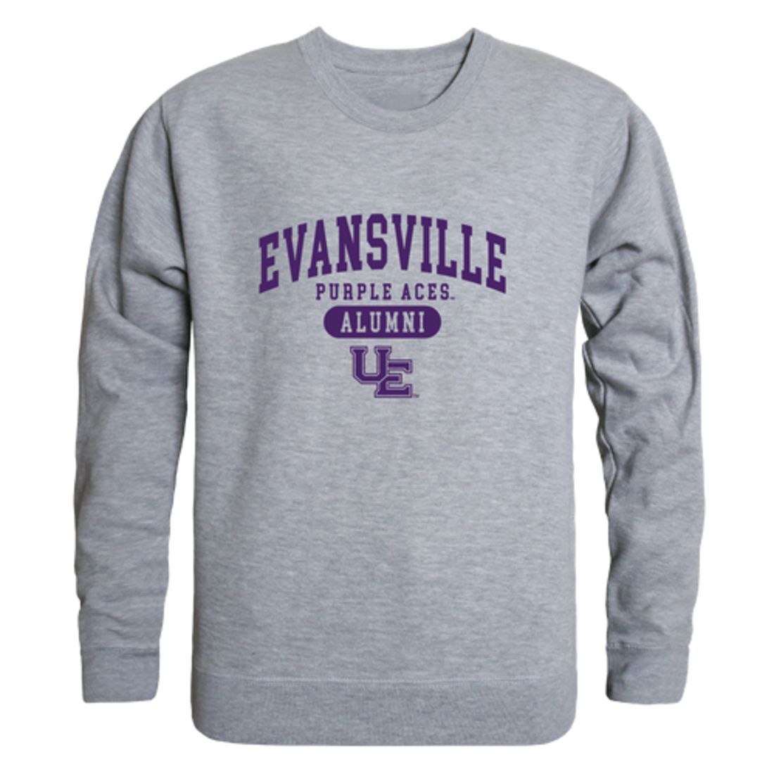 University of Evansville Purple Aces Alumni Fleece Crewneck Pullover Sweatshirt Heather Charcoal-Campus-Wardrobe