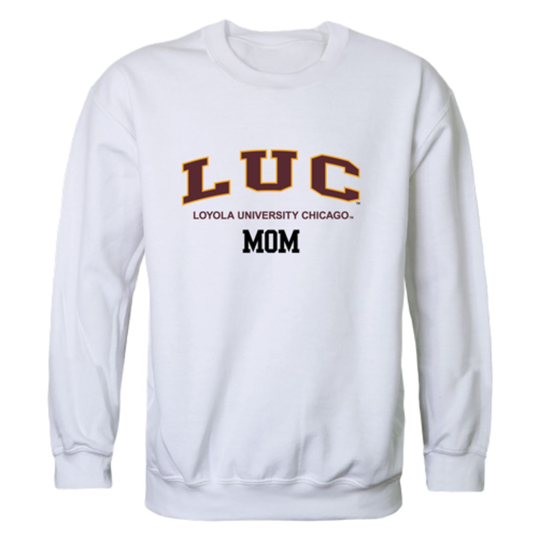 LUC Loyola University Chicago Ramblers Mom Fleece Crewneck Pullover Sweatshirt Heather Grey Small-Campus-Wardrobe
