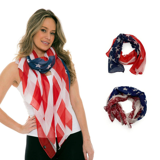 Empire Cove Patriotic USA American Flag Long Scarf Red White Scarves Shawls Wraps