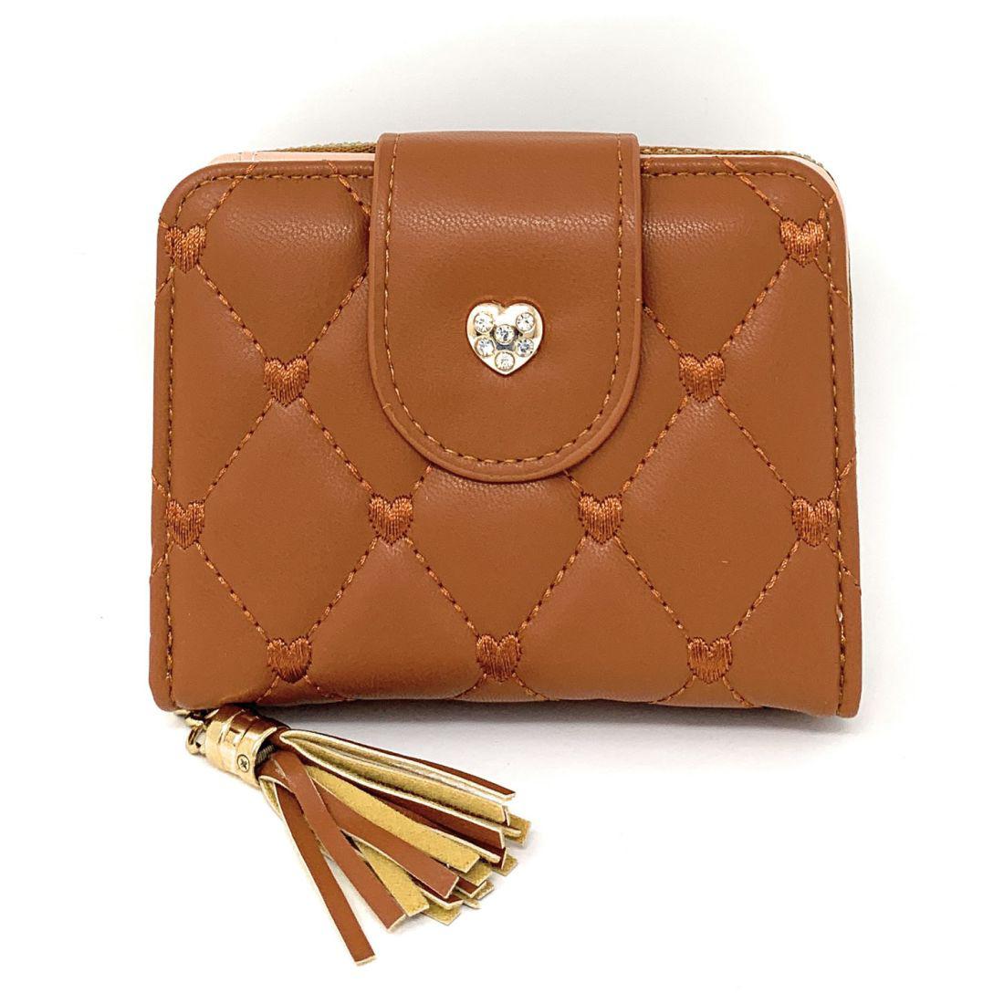Empire Cove Womens Bifold Quilted Heart Rhinestone Wallets Ladies Teens-UNCATEGORIZED-Empire Cove-Light Brown-Casaba Shop