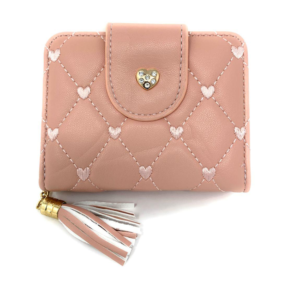 Empire Cove Womens Bifold Quilted Heart Rhinestone Wallets Ladies Teens-UNCATEGORIZED-Empire Cove-Pink-Casaba Shop