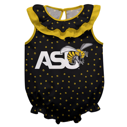 ASU Hornets Swirls Black Sleeveless Ruffle One Piece Jumpsuit Logo Bodysuit by Vive La Fete