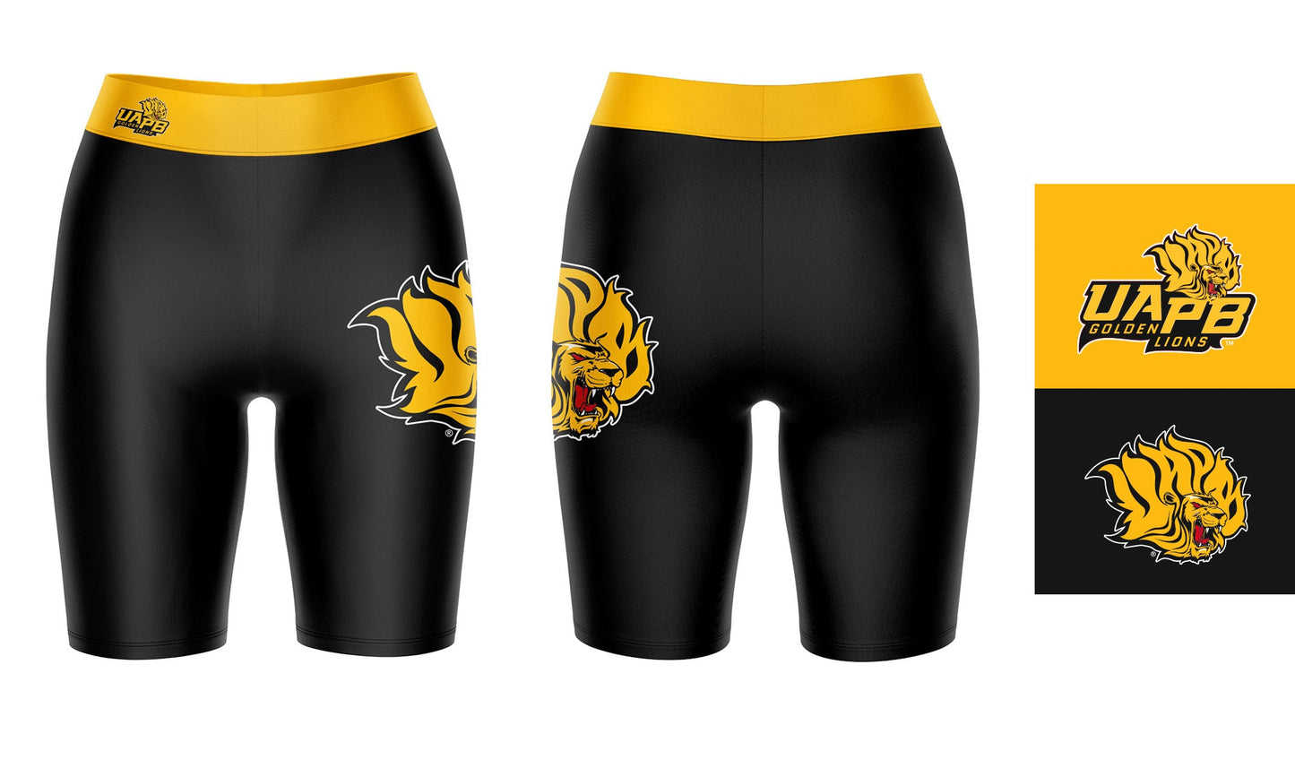 UAPB  Goden Lions Vive La Fete Game Day Logo on Thigh and Waistband Black and Gold Women Bike Short 9 Inseam"