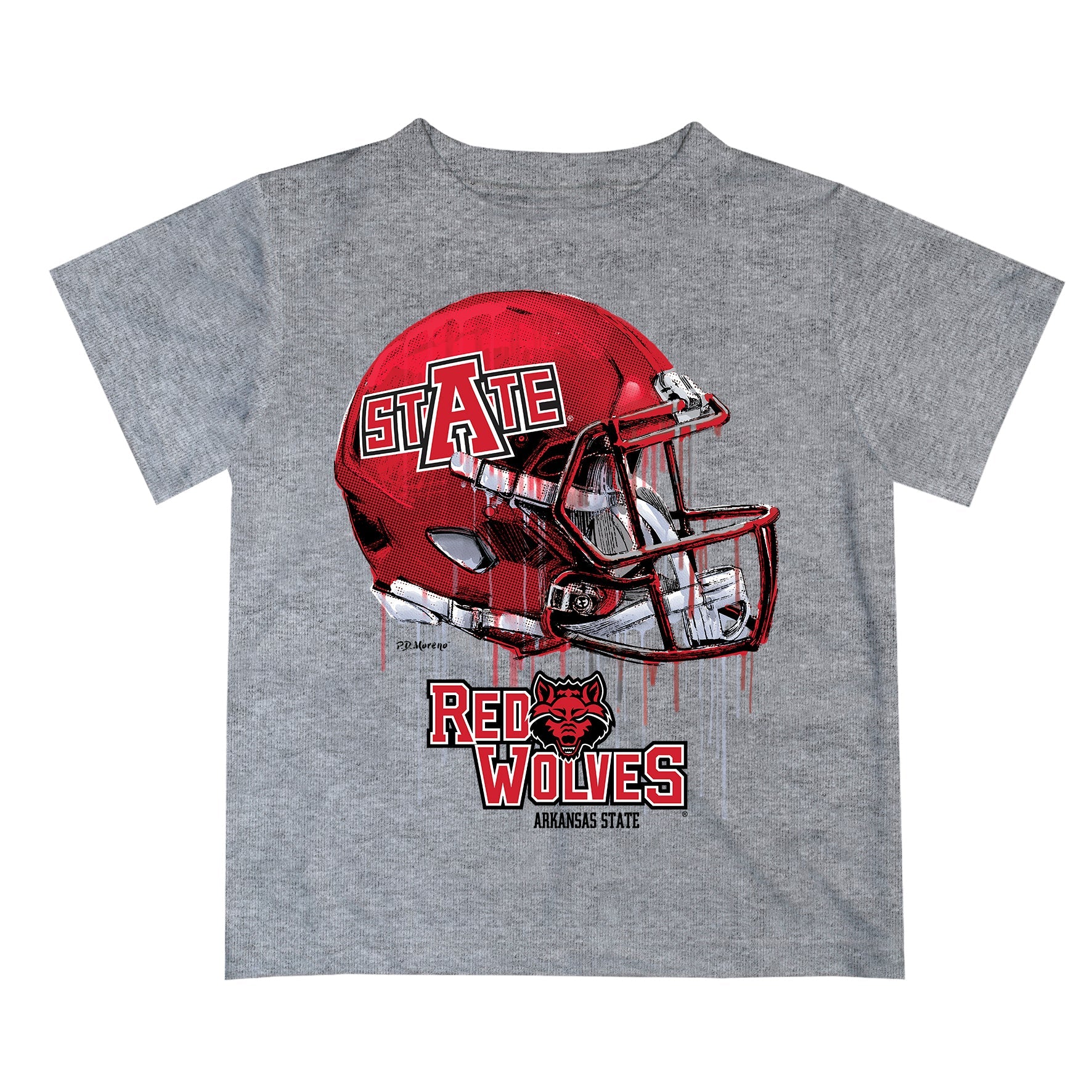 Arkansas State Red Wolves Original Dripping Football Helmet Heather Gray T-Shirt for Boys by Vive La Fete, Youth - M Arkansas State Red Wolves Original Dripping Football Helmet Heather Gray T-Shirt for Boys by Vive La Fete, Youth - M