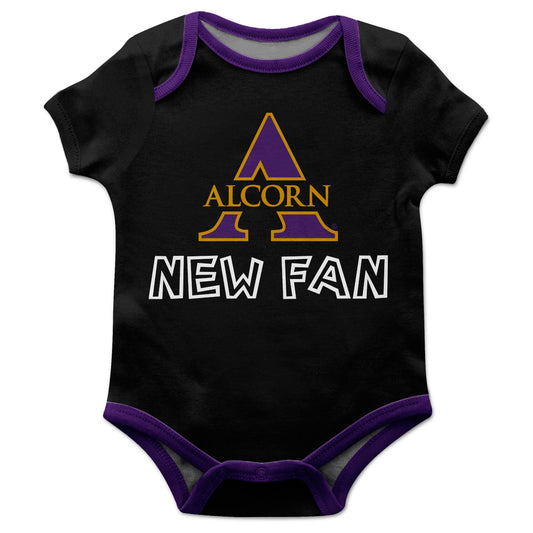 Alcorn State University Braves New Fan Black Short Sleeve One Piece Jumpsuit Romper Bodysuit by Vive La Fete