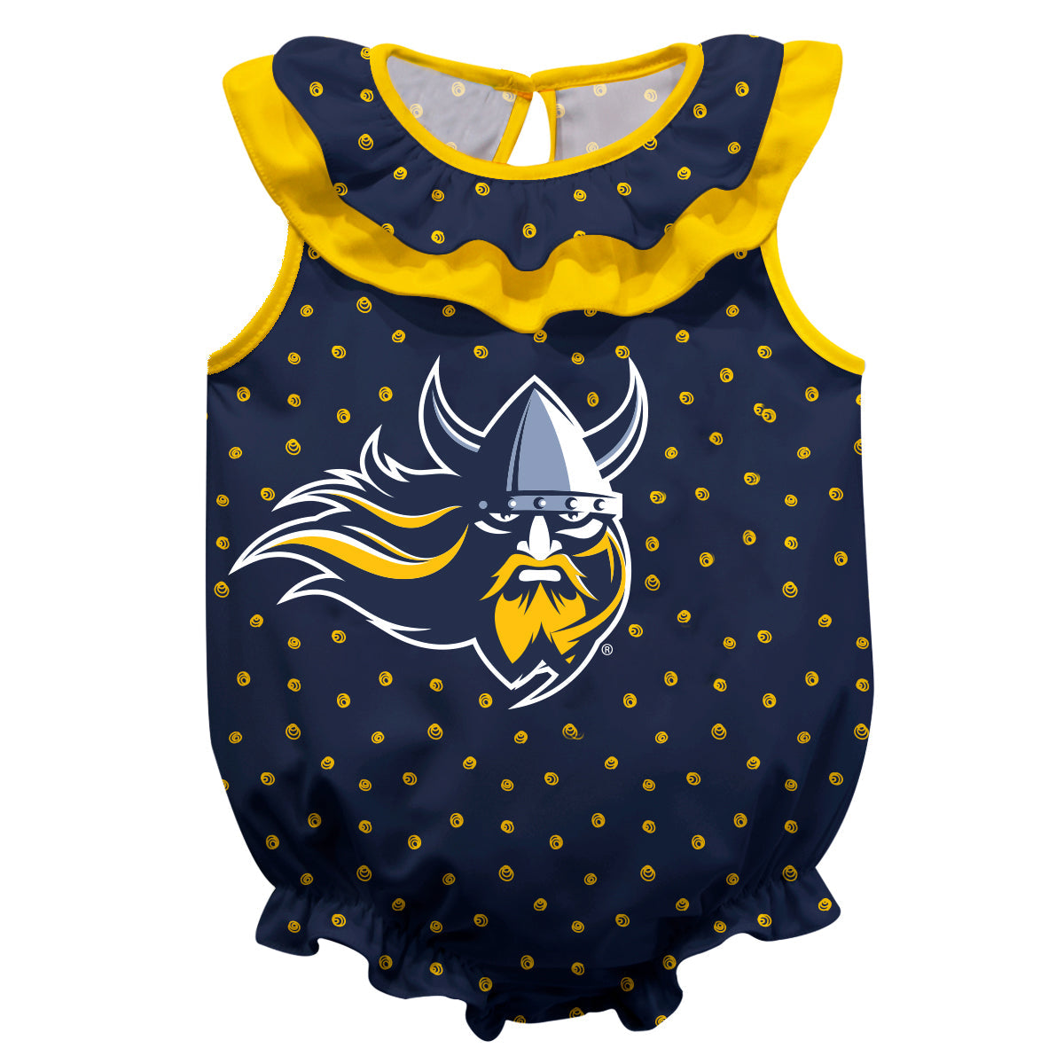 Augustana Vikings AU Swirls Blue Sleeveless Ruffle One Piece Jumpsuit Logo Bodysuit by Vive La Fete