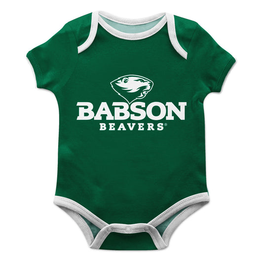 Babson College Beavers Infant Game Day Green Short Sleeve One Piece Jumpsuit Logo and Mascot Bodysuit by Vive La Fete