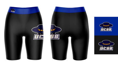 UC Santa Barbara Gauchos UCSB Vive La Fete Game Day Logo on Thigh and Waistband Black & Blue Women Bike Short 9 Inseam"