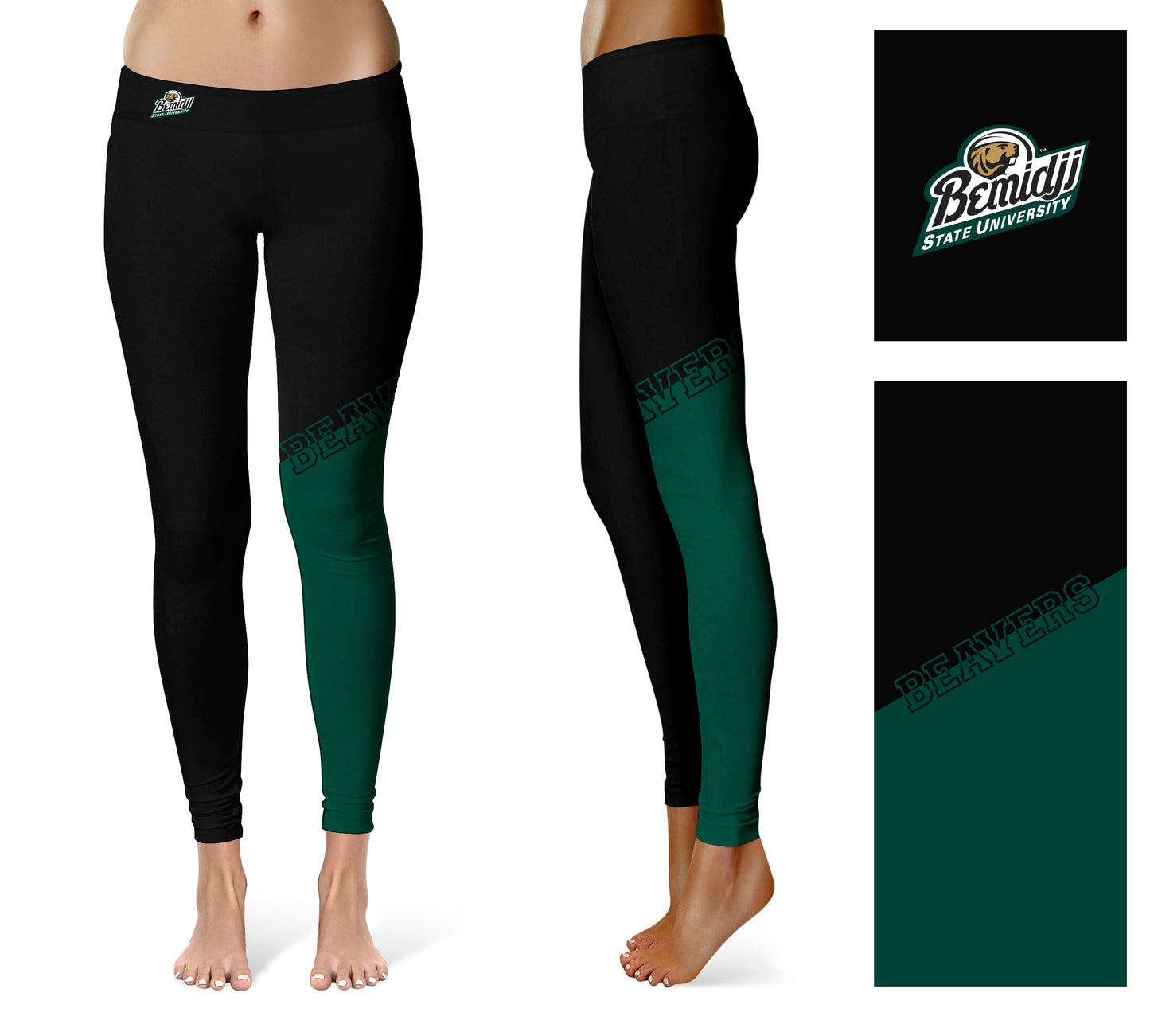 Bemidji State Beavers BSU Vive La Fete Game Day Collegiate Leg Color Block Women Black Green Yoga Leggings