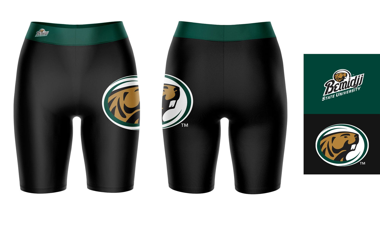 Bemidji State Beavers BSU Vive La Fete Game Day Logo on Thigh and Waistband Black and Green Women Bike Short 9 Inseam"