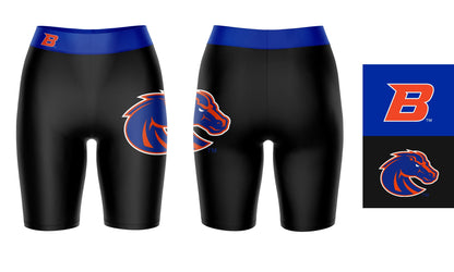 Boise State Broncos Vive La Fete Game Day Logo on Thigh and Waistband Black and Blue Women Bike Short 9 Inseam"
