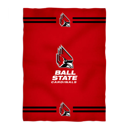 Ball State Cardinals Game Day Soft Premium Fleece Red Throw Blanket 40 x 58 Logo and Stripes