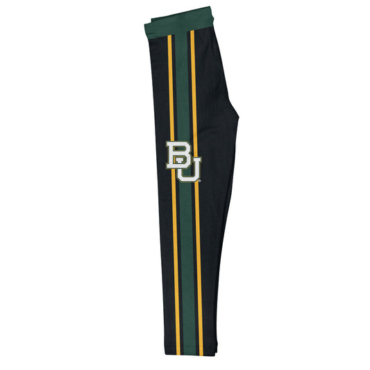 Baylor Bears Green Waist Green And Gold Stripes Black Leggings