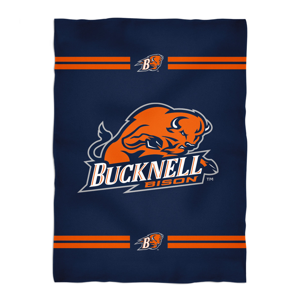 Bucknell University Bison Game Day Soft Premium Fleece Navy Throw Blanket 40 x 58 Logo and Stripes