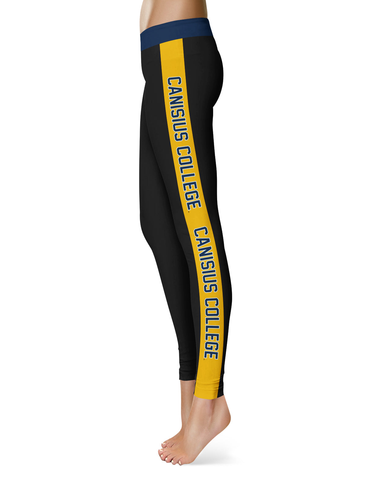 Canisius College Golden Griffins Vive La Fete Game Day Collegiate Gold Stripes Women Black Yoga Leggings 2 Waist Tights