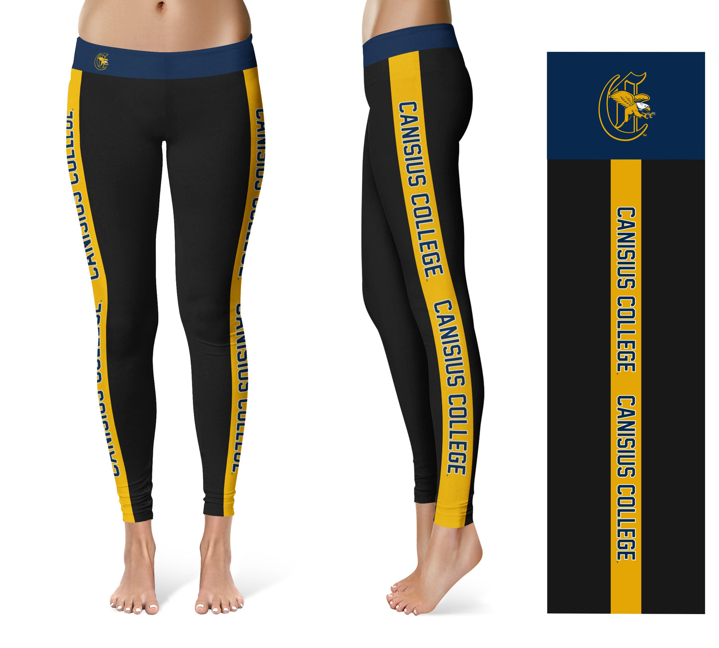 Canisius College Golden Griffins Vive La Fete Game Day Collegiate Gold Stripes Women Black Yoga Leggings 2 Waist Tights
