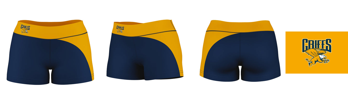 Canisius College Golden Griffins Vive La Fete Game Day Collegiate Waist Color Block Women Blue Gold Optimum Yoga Short - Vive La F̻te - Online Apparel Store