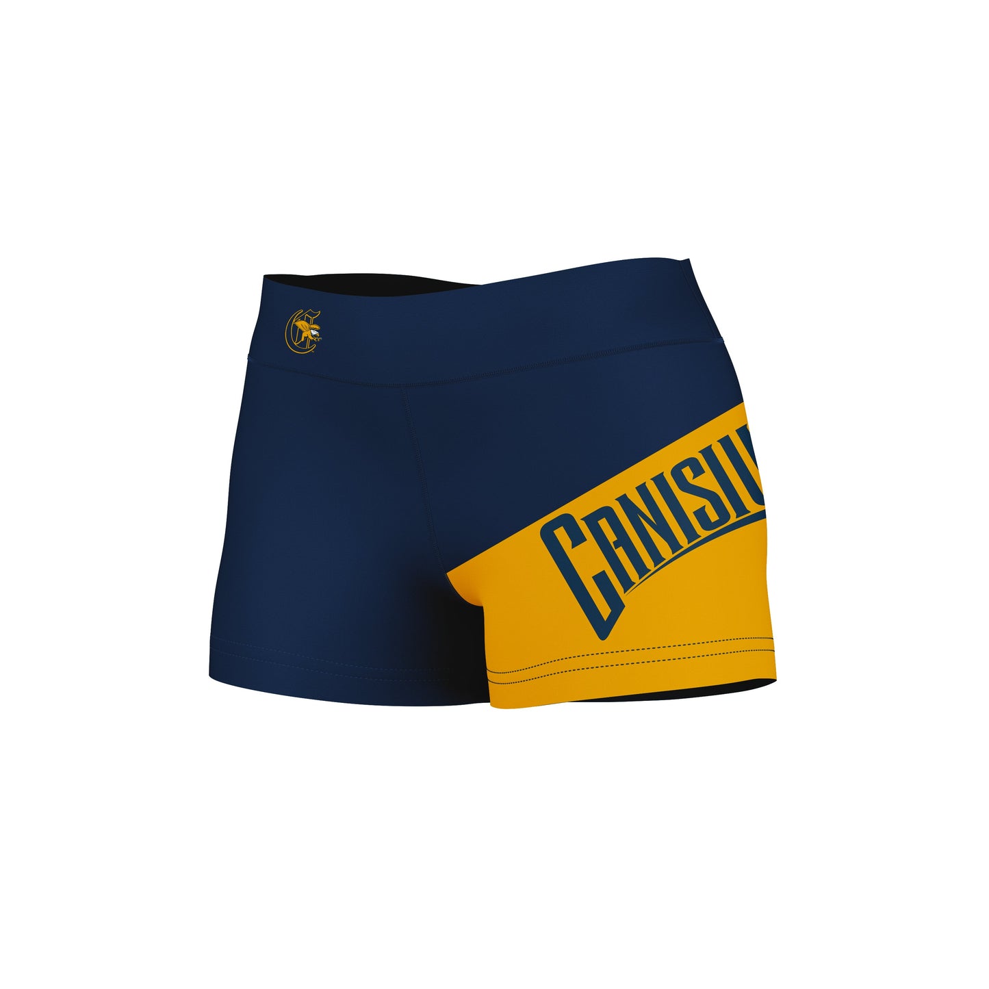 Canisius College Griffs Vive La Fete Game Day Collegiate Leg Color Block Women Blue Gold Optimum Yoga Short - Vive La F̻te - Online Apparel Store