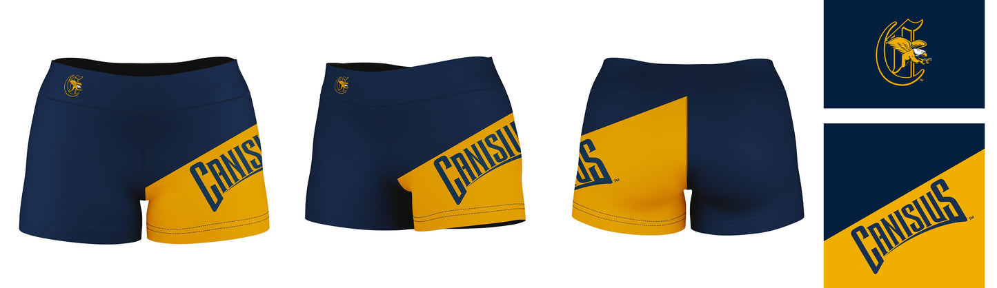 Canisius College Griffs Vive La Fete Game Day Collegiate Leg Color Block Women Blue Gold Optimum Yoga Short - Vive La F̻te - Online Apparel Store
