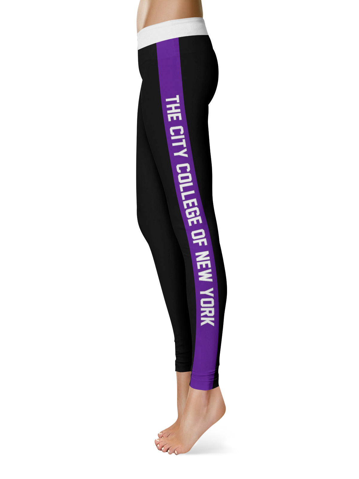 City College of New York CCNY Beavers Vive La Fete Collegiate Purple Stripes Women Black Yoga Leggings 2 Waist Tights