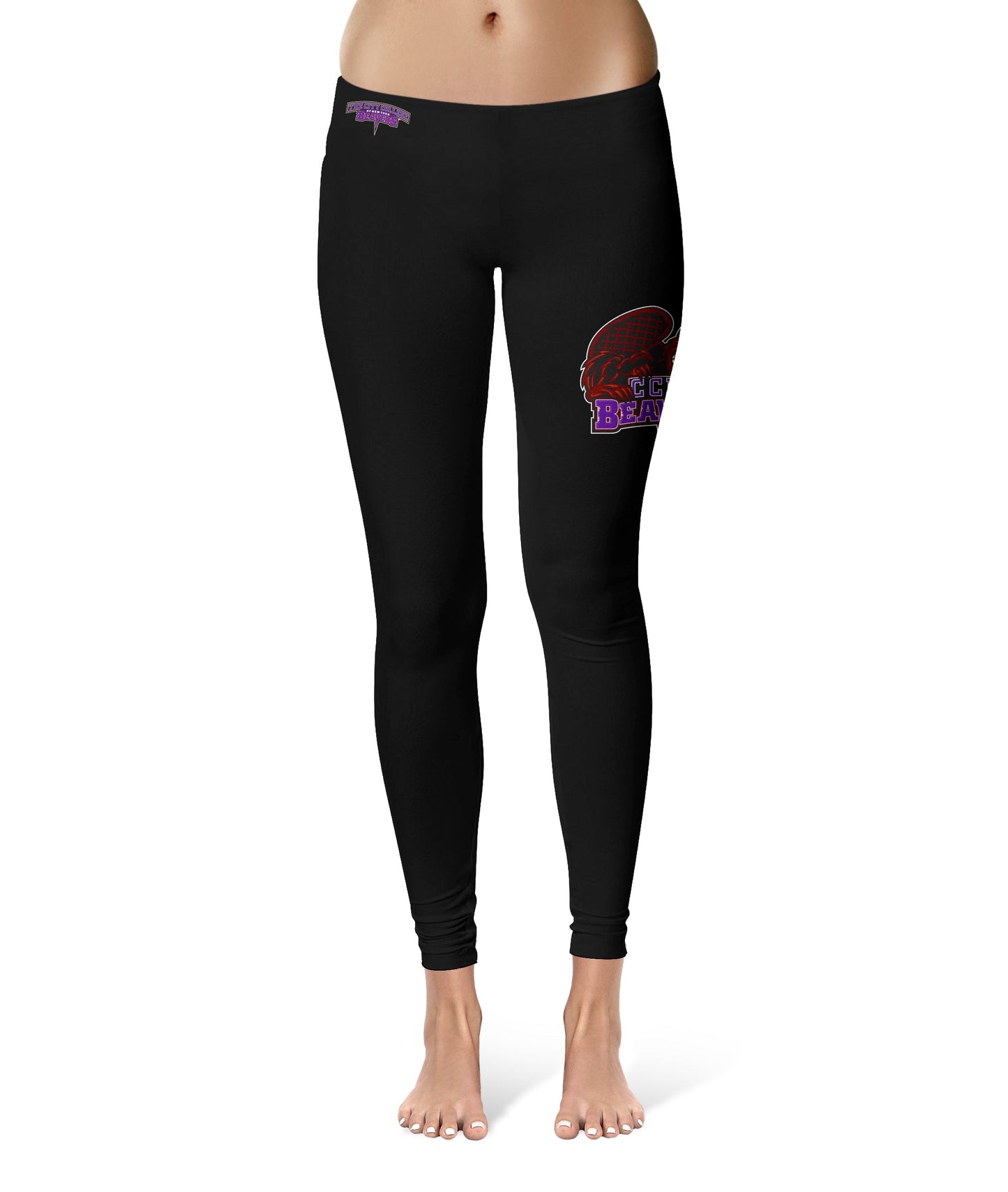 City College of New York Beavers Vive La Fete Collegiate Large Logo on Thigh Women Black Yoga Leggings 2.5 Waist Tights