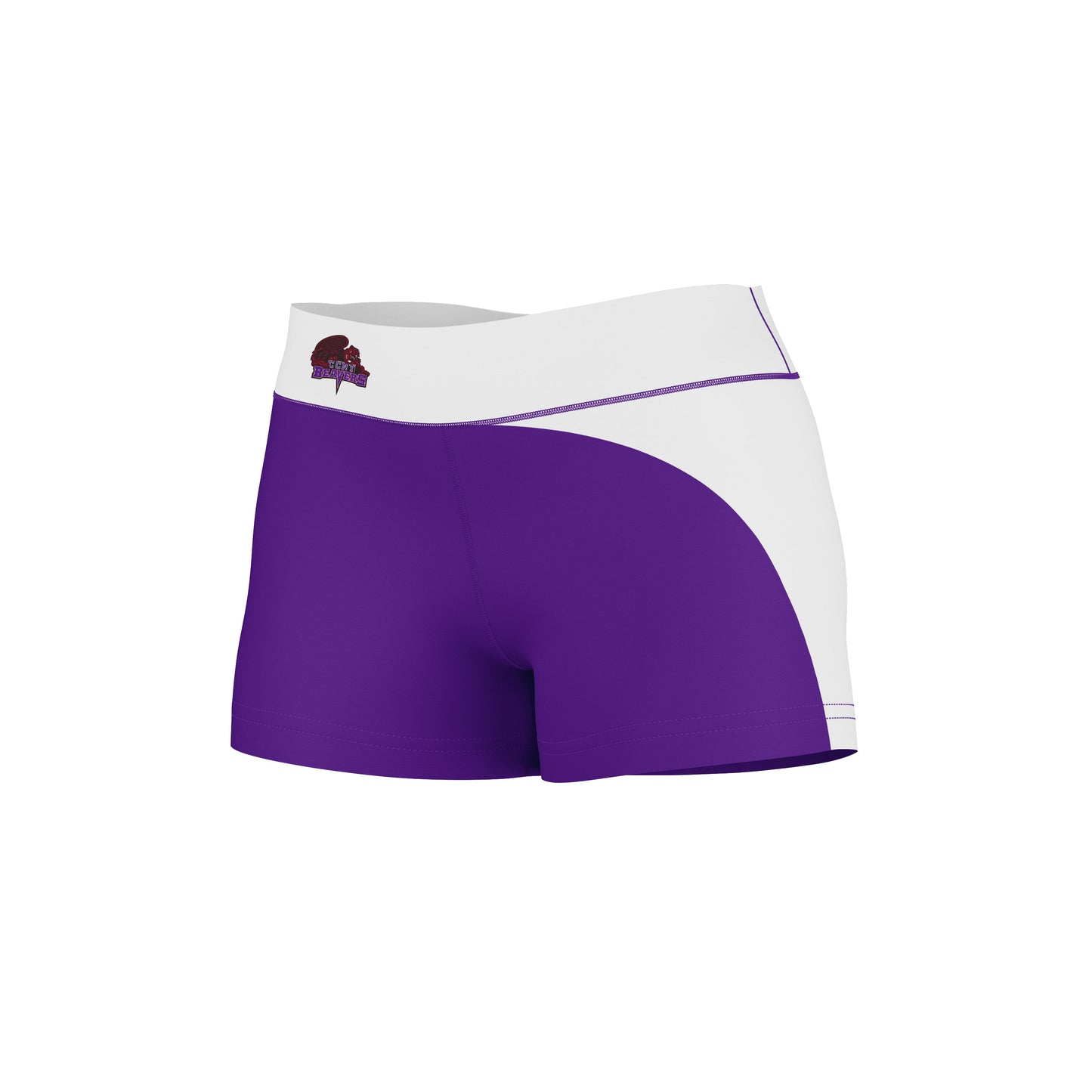 City College of New York Beavers Vive La Fete Collegiate Waist Color Block Women Purple White Optimum Yoga Short - Vive La F̻te - Online Apparel Store