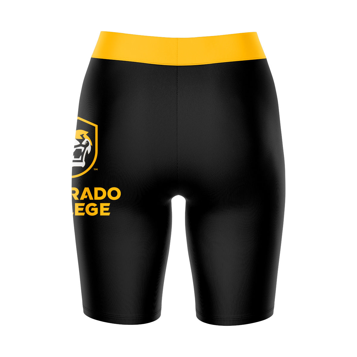 Colorado College Tigers Vive La Fete Game Day Logo on Thigh and Waistband Black and Gold Women Bike Short 9 Inseam"