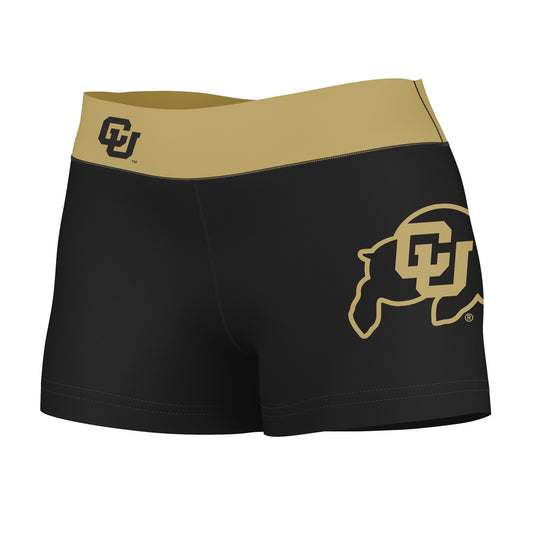 Colorado Buffaloes CU Vive La Fete Logo on Thigh and Waistband Black & Gold Women Yoga Booty Workout Shorts 3.75 Inseam"