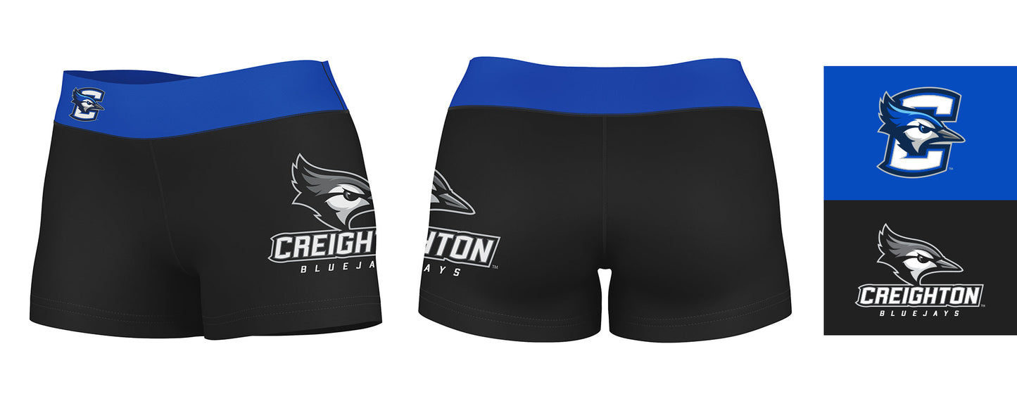 Creighton Bluejays Vive La Fete Logo on Thigh & Waistband Black & Blue Women Yoga Booty Workout Shorts 3.75 Inseam - Vive La F̻te - Online Apparel Store