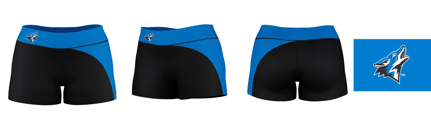 Cal State San Bernardino Coyotes Vive La Fete Game Day Collegiate Waist Color Block Women Black Blue Optimum Yoga Short - Vive La F̻te - Online Apparel Store