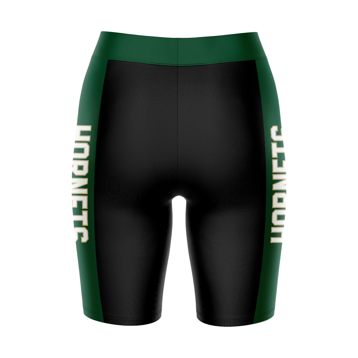 Sacramento State Hornets Vive La Fete Game Day Logo on Waistband and Green Stripes Black Women Bike Short 9 Inseam