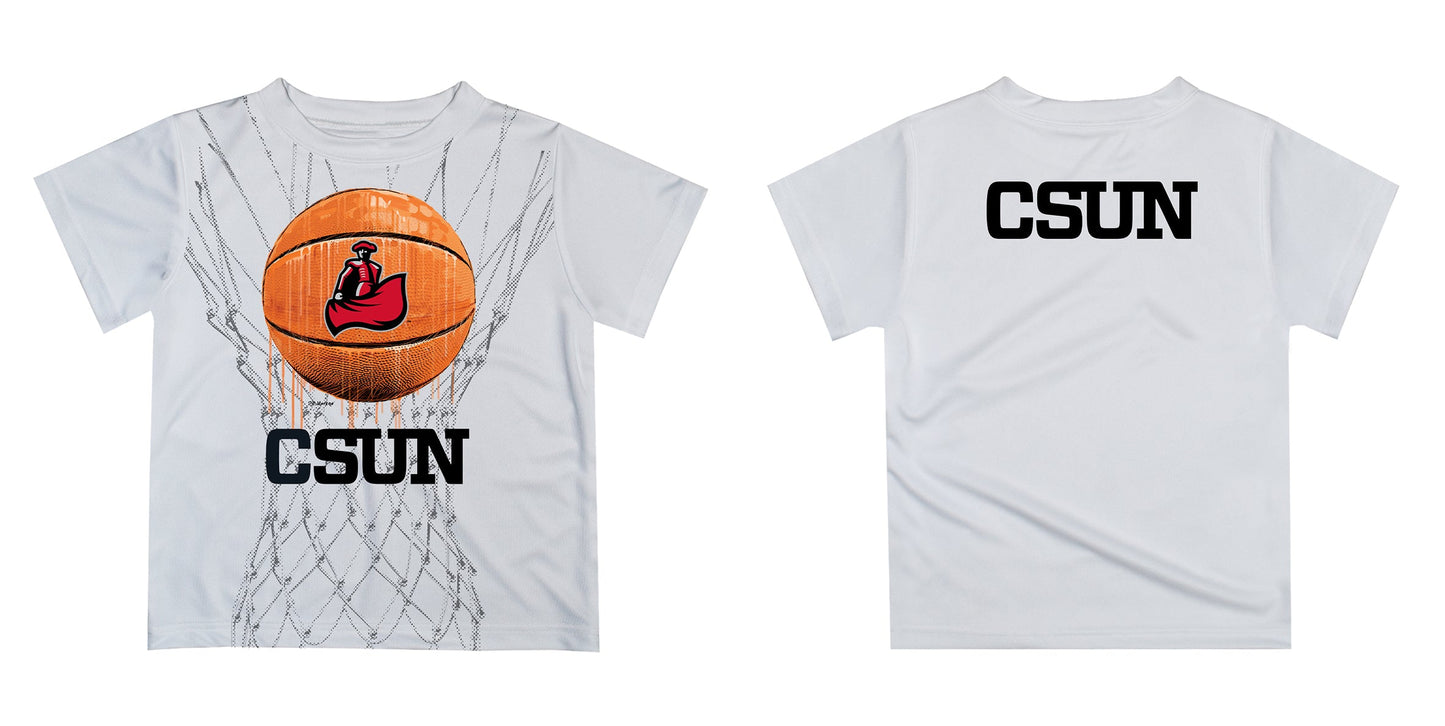 Cal State Univeristy Northridge Matadors CSUN Original Dripping Basketball White T-Shirt by Vive La Fete