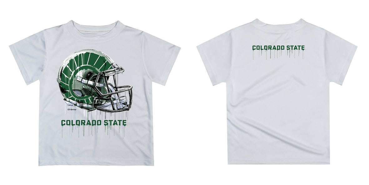 Colorado State Rams CSU Original Dripping Football White T-Shirt by Vive La Fete