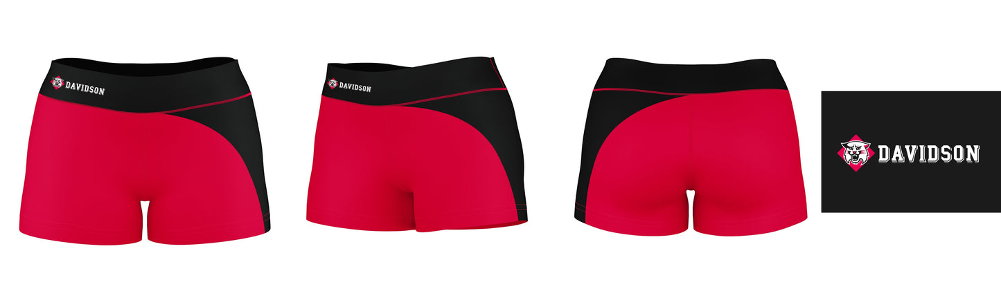 Davidson College Wildcats Vive La Fete Game Day Collegiate Waist Color Block Women Red Black Optimum Yoga Short - Vive La F̻te - Online Apparel Store