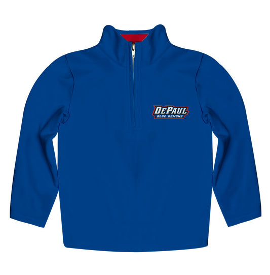 Depaul Blue Demons Game Day Solid Blue Quarter Zip Pullover for Infants Toddlers by Vive La Fete