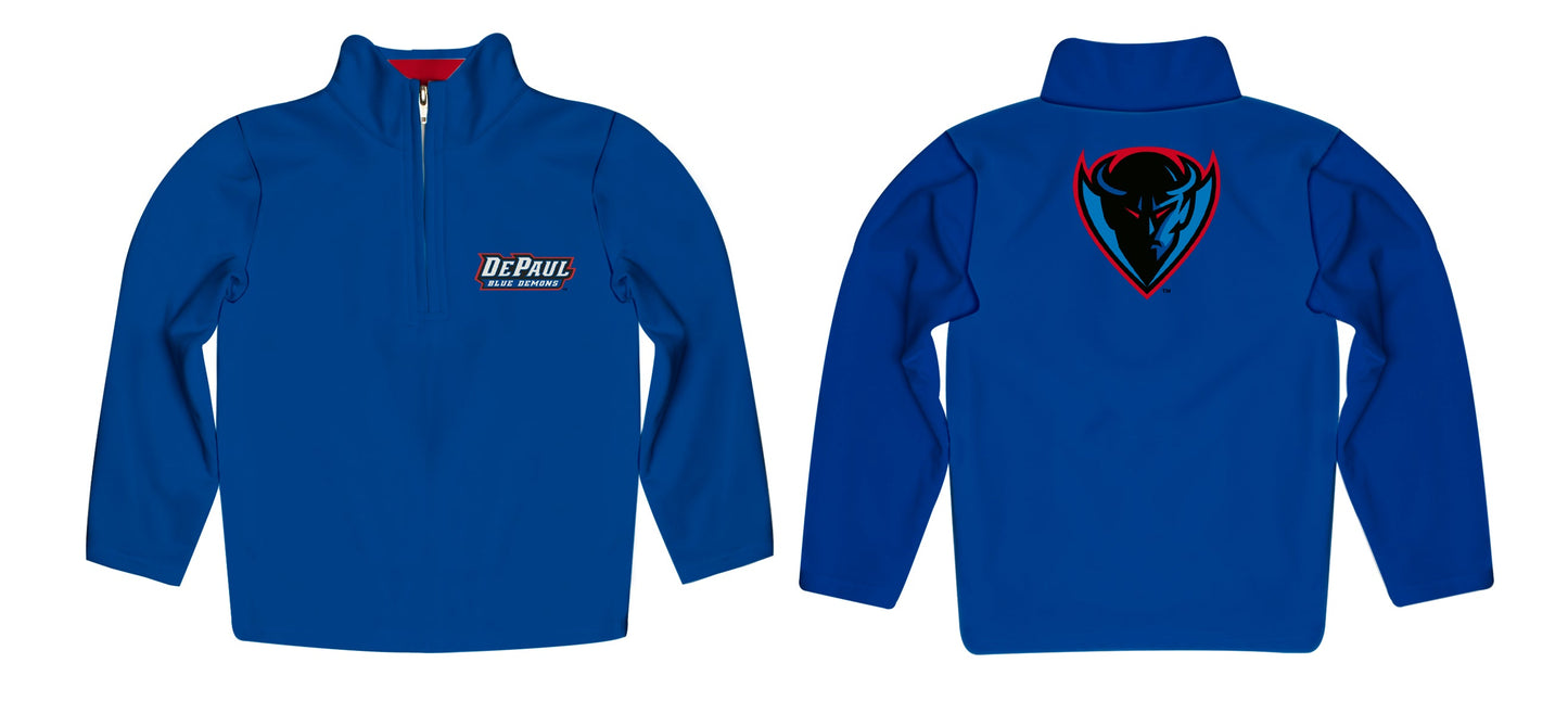 Depaul Blue Demons Game Day Solid Blue Quarter Zip Pullover for Infants Toddlers by Vive La Fete