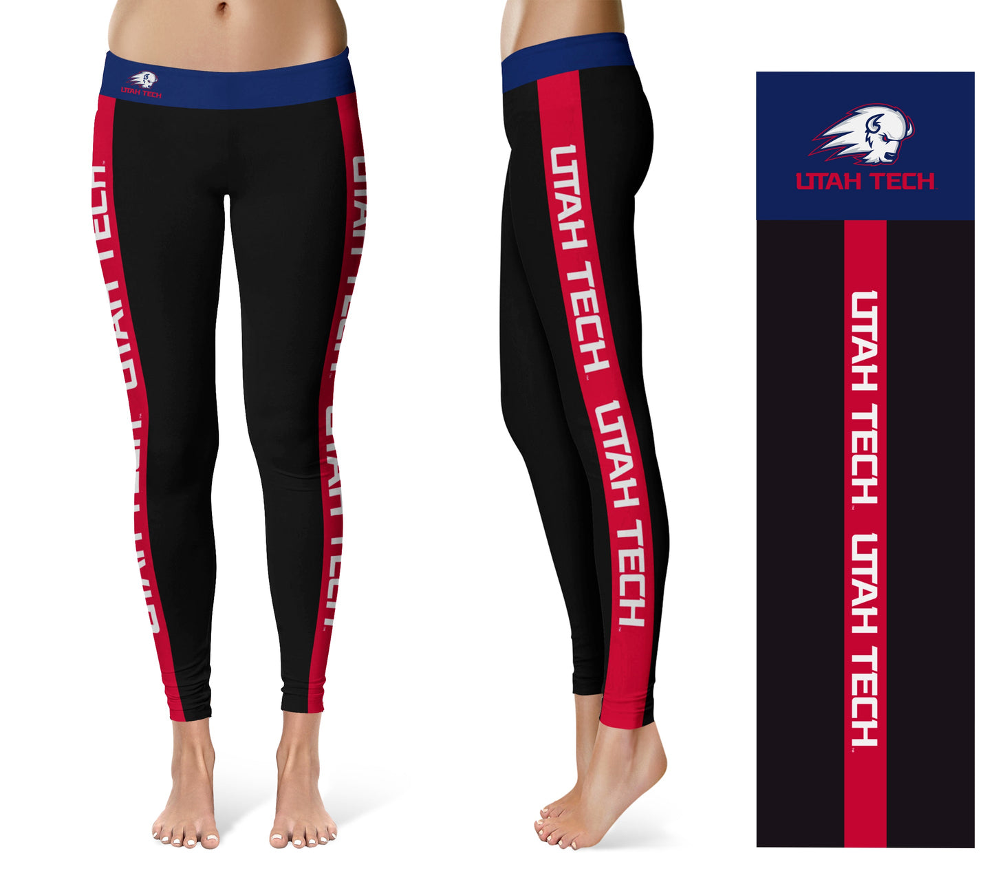 Utah Tech University Trailblazers Vive La Fete Game Day Collegiate Red Stripes Women Black Yoga Leggings 2 Waist Tights