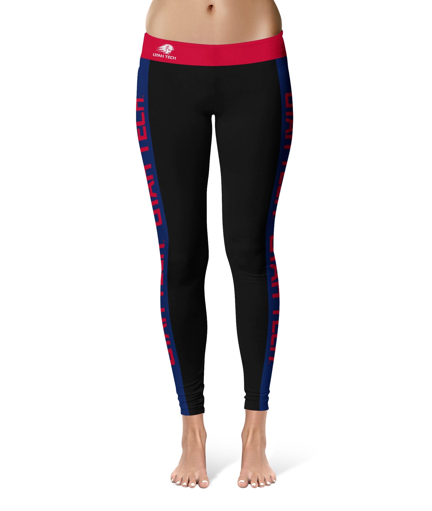 Utah Tech University Trailblazers Vive La Fete Game Day Collegiate Blue Stripes Women Black Yoga Leggings 2 Waist Tights