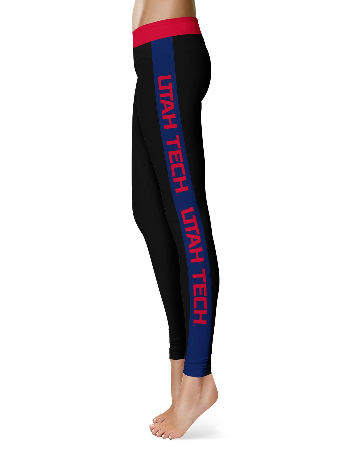 Utah Tech University Trailblazers Vive La Fete Game Day Collegiate Blue Stripes Women Black Yoga Leggings 2 Waist Tights