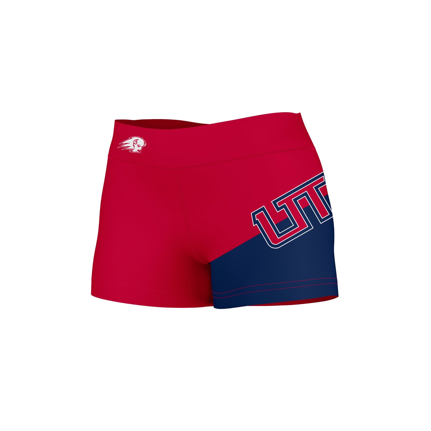 Utah Tech University Trailblazers Vive La Fete Game Day Collegiate Leg Color Block Women Red Blue Optimum Yoga Short - Vive La F̻te - Online Apparel Store