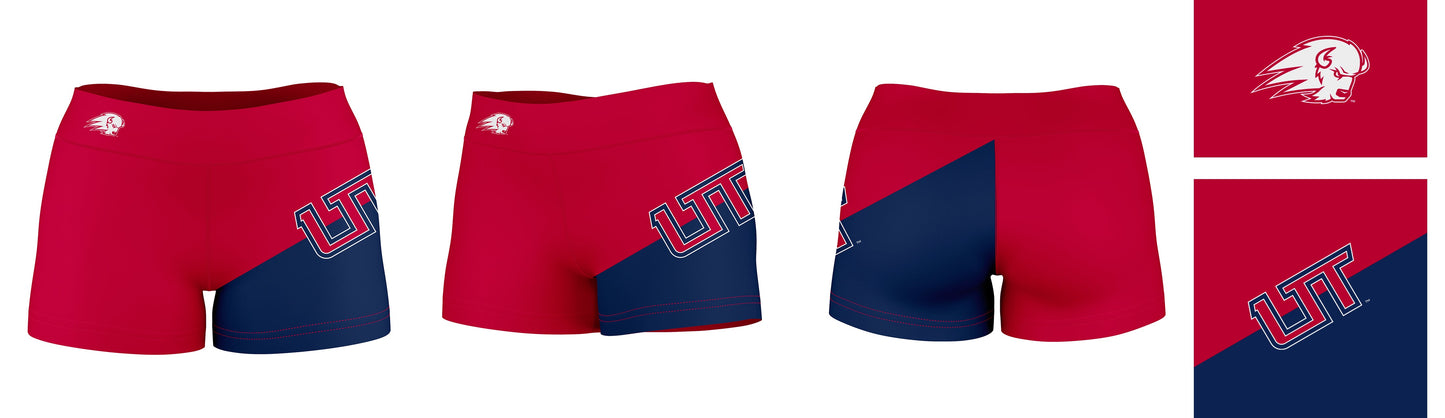 Utah Tech University Trailblazers Vive La Fete Game Day Collegiate Leg Color Block Women Red Blue Optimum Yoga Short - Vive La F̻te - Online Apparel Store